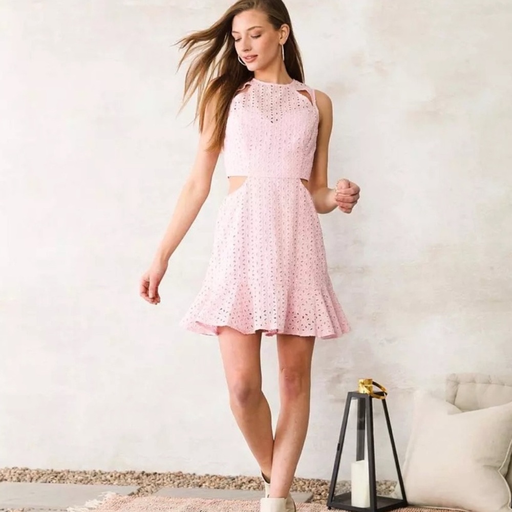 NWT A. Peach from buckle Eyelet Mini Dress XL cut out pink